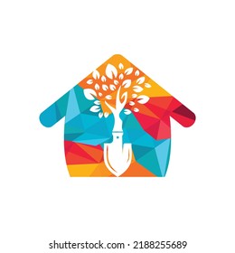 Shovel tree vector logo design. Green garden environment logo design template.	