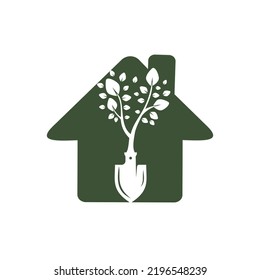 Shovel tree vector logo design. Green garden environment logo design template.	