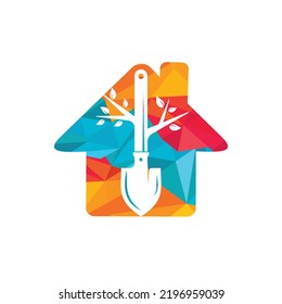 Shovel tree vector logo design. Green garden environment logo design template.	
