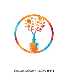 Shovel tree vector logo design. Green garden environment logo design template.