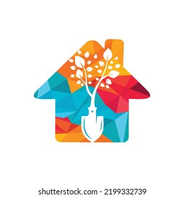 Shovel tree vector logo design. Green garden environment logo design template.	