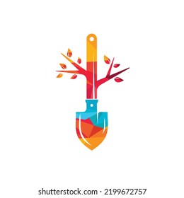 Shovel tree vector logo design. Green garden environment logo design template.