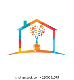 Shovel tree vector logo design. Green garden environment logo design template.	
