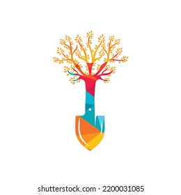 Shovel tree vector logo design. Green garden environment logo design template.