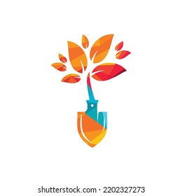 Shovel tree vector logo design. Green garden environment logo design template.	