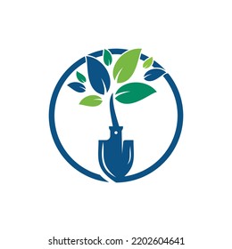 Shovel tree vector logo design. Green garden environment logo design template.	