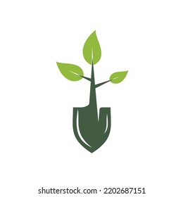 Diseño del logotipo vectorial del árbol de palas. Plantilla de diseño del logotipo del entorno verde del jardín.	