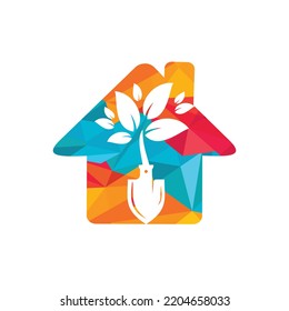 Shovel tree vector logo design. Green garden environment logo design template.