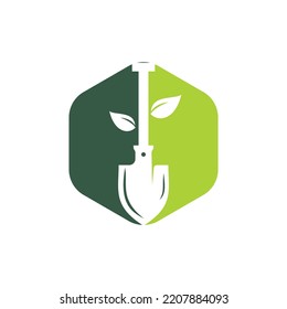 Shovel tree vector logo design. Green garden environment logo design template.	