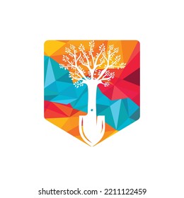 Schaufeln Sie Baum, Vektorlogo-Design. Design-Vorlage für das Green Garden Environment Logo.	