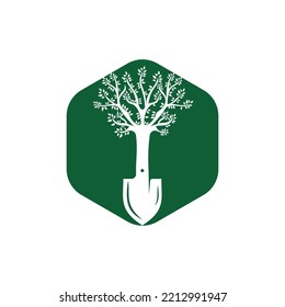 Diseño del logotipo vectorial del árbol de palas. Plantilla de diseño del logotipo del entorno verde del jardín.	