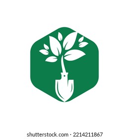 Shovel tree vector logo design. Green garden environment logo design template.	