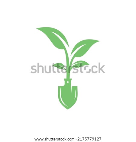 Shovel tree vector logo design. Green garden environment logo design template.