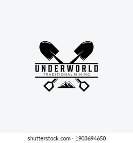 Shovel or Trowel Logo Vector, Design and Illustration of Spade Concept Mining Tech Traditional