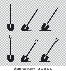 Shovel vector flat icons set isolated on a transparent background.