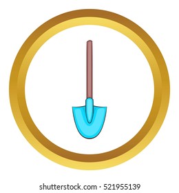 Shovel vector icon in golden circle, cartoon style isolated on white background
