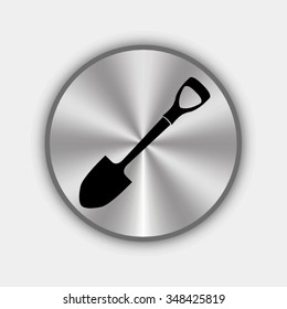 shovel vector icon on round metallic button