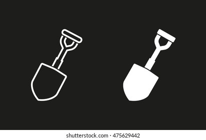 Shovel vector icon. White illustration isolated on black background for graphic and web design.
