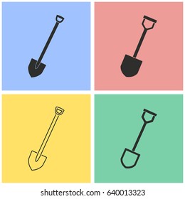 Shovel vector icons set. Black illustration isolated for graphic and web design.