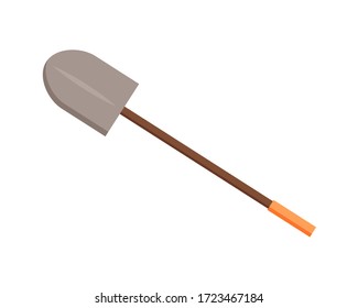 Shovel vector, isolated icon of spade with sharp metal part and wooden handle, flat style element for farming and digging holes, agricultural instrument