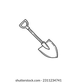 Shovel with a wooden handle. Bayonet shovel. Vector illustration.