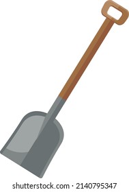 Shovel with wooden handle, illustration, vector on a white background.