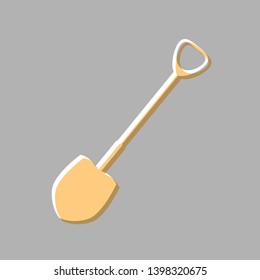 Shovel to work in the garden. Emboss effect with light orange icon on gray background.