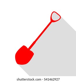 Shovel to work in the garden. Red icon with flat style shadow path.