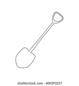 Shovel to work in the garden. Vector. Black dotted icon on white background. Isolated.