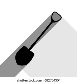 Shovel to work in the garden. Vector. Black icon with two flat gray shadows on white background.