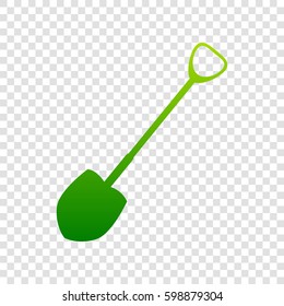 Shovel to work in the garden. Vector. Green gradient icon on transparent background.