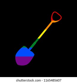 Shovel to work in the garden. Vector. Icon with colors of LGBT flag at black background.