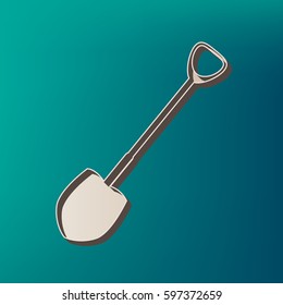 Shovel to work in the garden. Vector. Icon printed at 3d on sea color background.