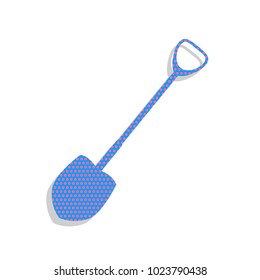 Shovel to work in the garden. Vector. Neon blue icon with cyclamen polka dots pattern with light gray shadow on white background. Isolated.