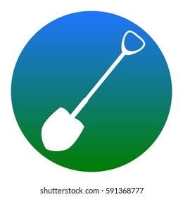 Shovel to work in the garden. Vector. White icon in bluish circle on white background. Isolated.