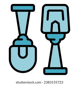 Shovel worker icon outline vector. Build house. Brick mortar color flat