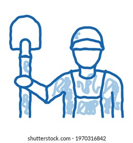 shovel worker sketch icon vector. Hand drawn blue doodle line art shovel worker sign. isolated symbol illustration