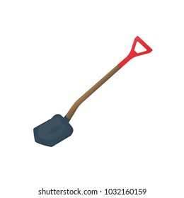 Shovel for working in the garden, on the construction site. Tool for instilling, excavating, clearing. Icon isolated on white background. Vector illustration.