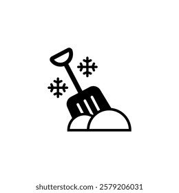 Shoveling and removal snow. Shovel snow. Vector icon. 