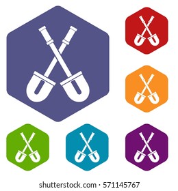 Shovels icons set rhombus in different colors isolated on white background