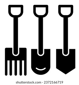 Shovels and pitchforks solid icon. Farm equipment vector illustration isolated on white. Gardening tools glyph style design, designed for web and app. Eps 10
