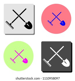 shovels and rakes. simple flat vector icon illustration on four different color backgrounds