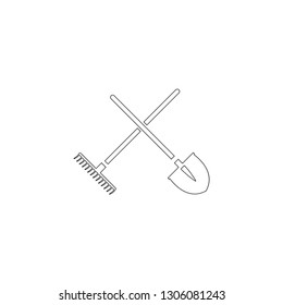 shovels and rakes. simple flat vector icon illustration. outline line symbol - editable stroke