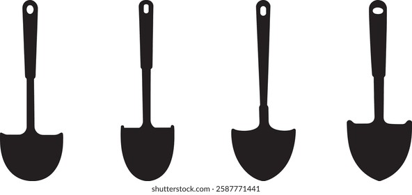 Shovels Set Black Silhouette Vector Illustration