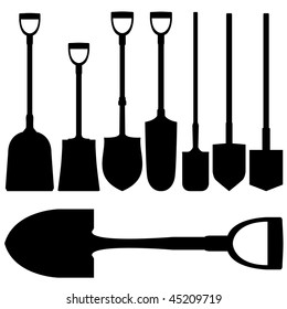 Shovels and spades in vector silhouette