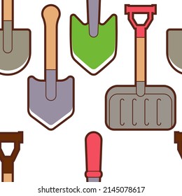 Caricatura vectorial de Shovels fondo de patrón sin fisuras para papel pintado, envoltura, embalaje y fondo.