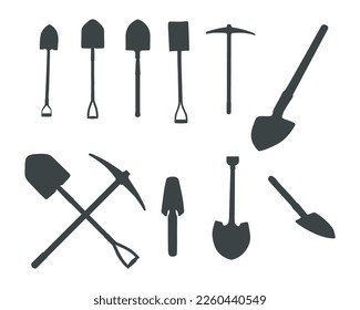 Shovels vector silhouettes, Spade silhouettes