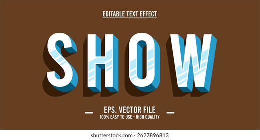 Show - 3D Isometric Text Effect – White Blue Retro Letters with Long Shadow on Brown Background