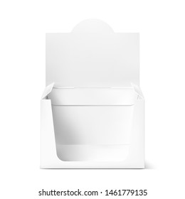 Show box blank mockup for set of  sachet packaging or flow pack in the  food, cosmetic and hygiene. Vector illustration on white background. Ready for your design. EPS10.	