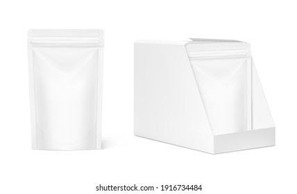 Show box blank mockup with set of  daypack packaging in the  food, cosmetic and hygiene. Vector illustration on white background. Ready for your design. EPS10.